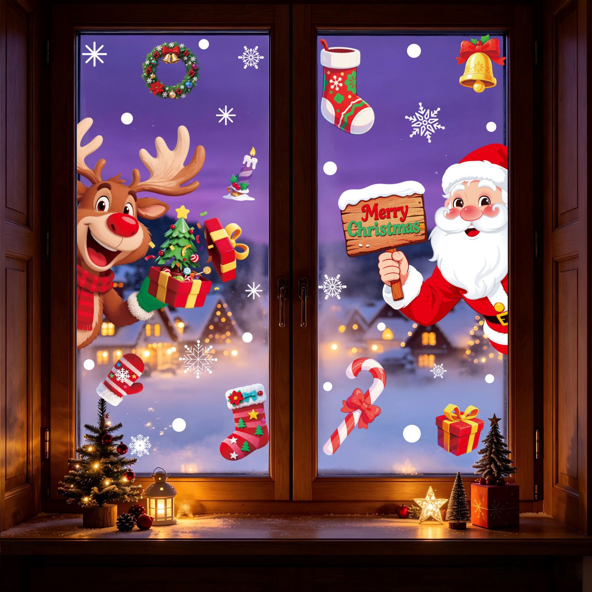 Christmas Static Glass Sticker - Elk Bugle Call ulasan dan harga