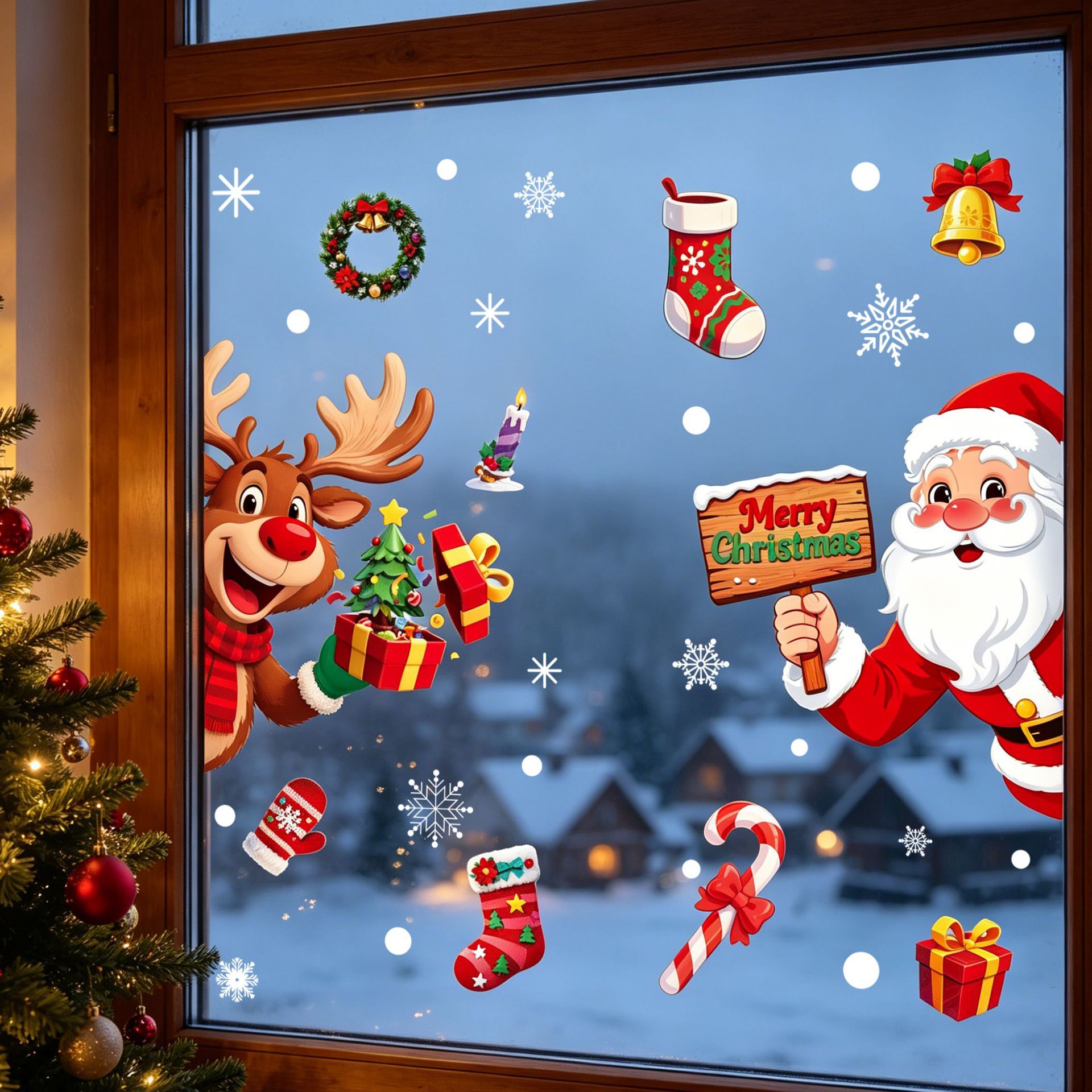 Christmas Static Glass Sticker - Elk Bugle Call ulasan dan harga