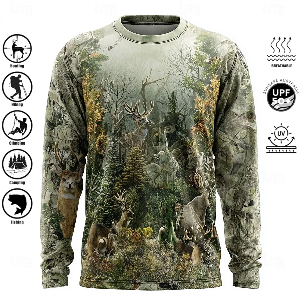 Men Long Sleeve T-shirt Polyes - Outdoor Hunting Prints ulasan dan harga
